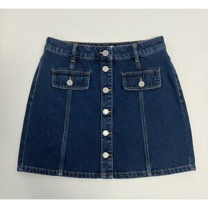 Zara TRF Authentic Denim Mini Skirt - Exposed Button Fly - High Waist Blue Small